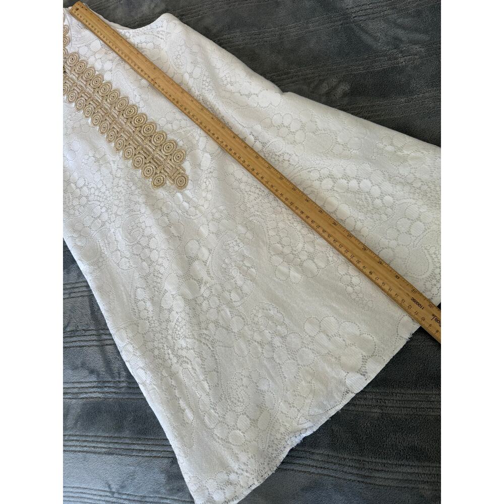 Lilly Pulitzer Jane Shift Dress White Mocean Lace Gold Trim Sleeveless Womens 00 - Picture 9 of 14